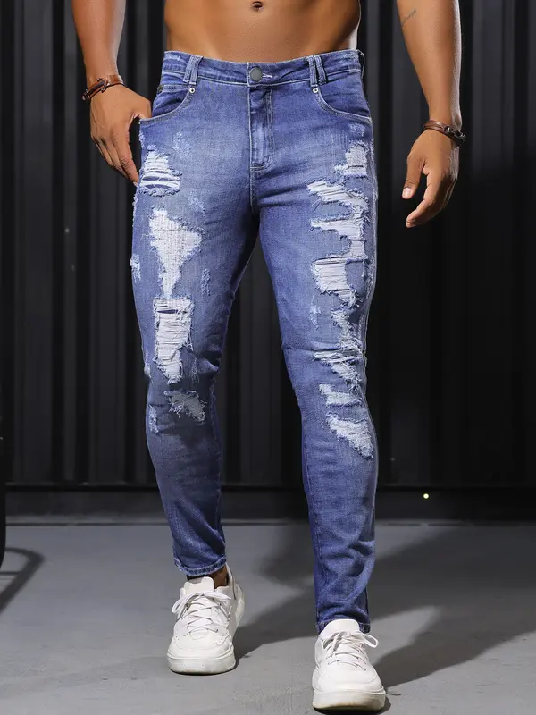 Calça Masculina Sofisticada e Confortável com Detalhes Destroyeds Pit Bull Jeans Luxo