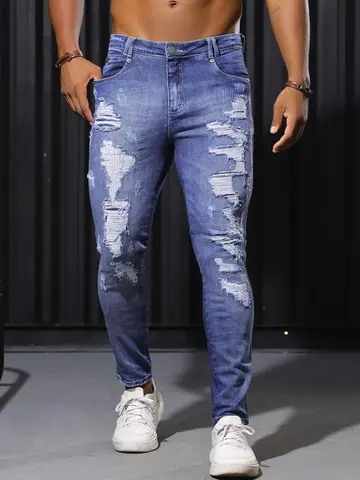 Calça Masculina Sofisticada e Confortável com Detalhes Destroyeds Pit Bull Jeans Luxo