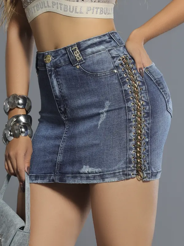 Minissaia Jeans Fashion e Autêntica com Detalhes Laterais Pit Bull Jeans Luxo