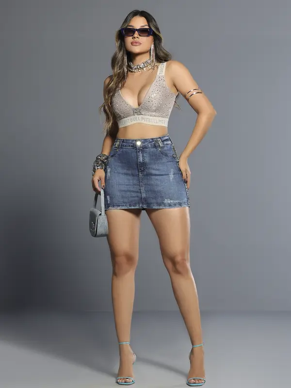 Minissaia Jeans Fashion e Autêntica com Detalhes Laterais Pit Bull Jeans Luxo