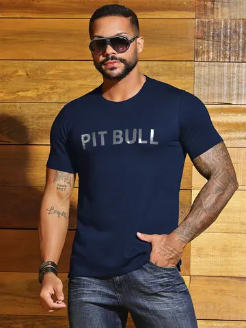 Camiseta Masculina Sofisticada e Casual com Termocolante em Relevo Pit Bull Jeans Luxo