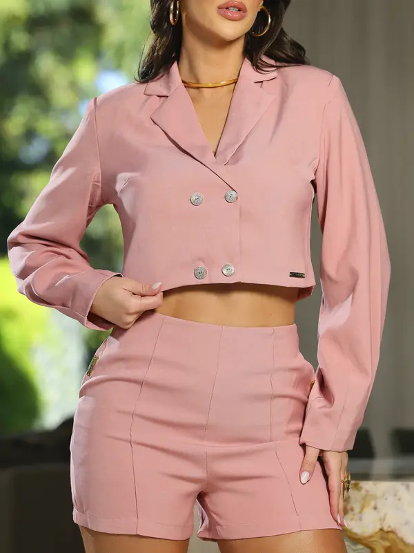 Conjunto Cropped e Short Alfaiataria Empório Pit Bull Sofisticado com Toque Elegante