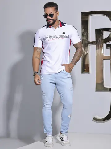 Polo Masculina Autêntica e Estilosa com Logomania em Relevo Pit Bull Jeans Luxo