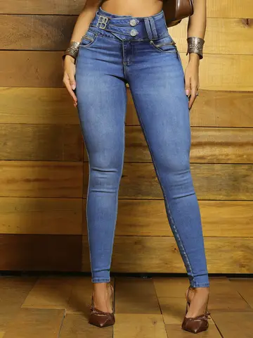 Calça Cós Largo Sofisticada e Modeladora com Detalhes Únicos Pit Bull Jeans Luxo