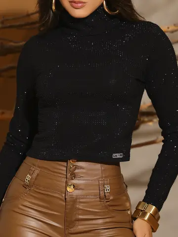 Blusa Manga Longa Conceito Elegante e Estilosa com Pedrarias Pit Bull Jeans Luxo