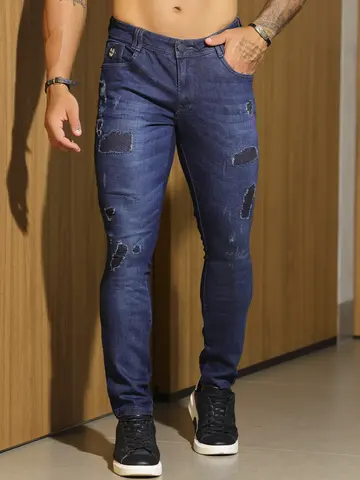 Calça Masculina Estilosa e Sofisticada com Detalhes Destroyeds Pit Bull Jeans Luxo