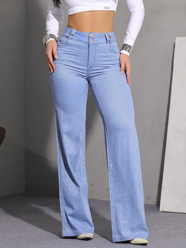 Calça Wide Leg Slim Conceito Fashion e Estilosa com Pedrarias Pit Bull Jeans Premium