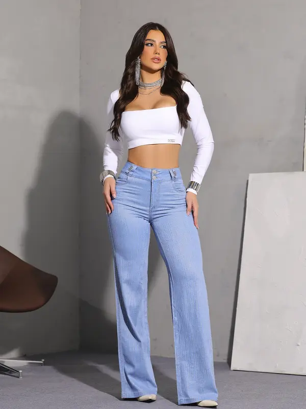 Calça Wide Leg Slim Conceito Fashion e Estilosa com Pedrarias Pit Bull Jeans Premium