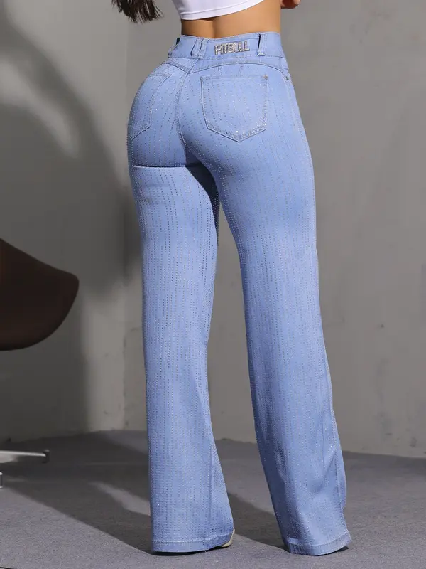 Calça Wide Leg Slim Conceito Fashion e Estilosa com Pedrarias Pit Bull Jeans Premium