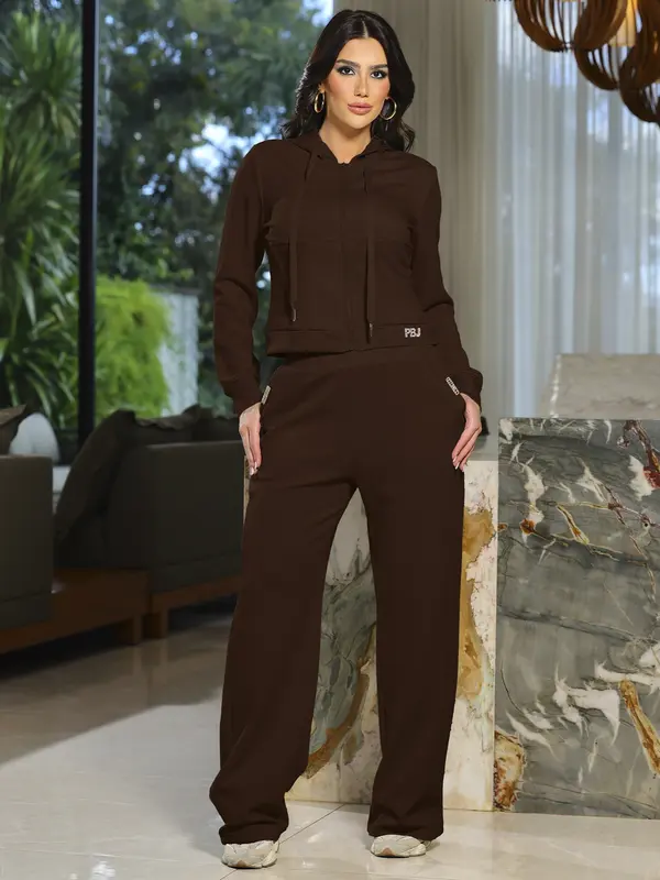Conjunto Jaqueta e Calça Wide Leg Versátil e Casual Pit Bull Jeans Luxo