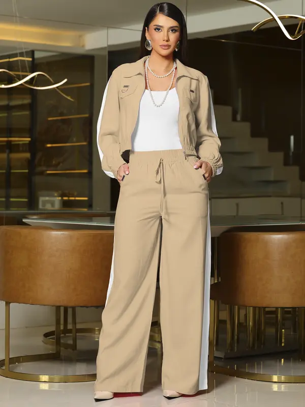 Conjunto Calça Wide Leg e Jaqueta Cropped com Modelagem Versátil Empório Pit Bull