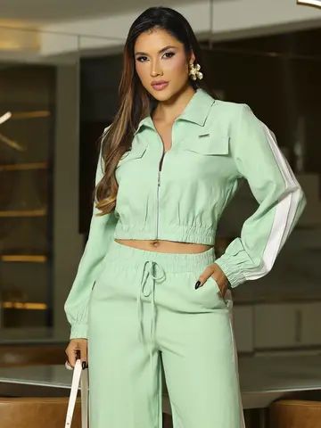 Conjunto Calça Wide Leg e Jaqueta Cropped com Modelagem Versátil Empório Pit Bull