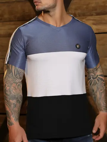 Camiseta Gola V Estilosa e Casual com Detalhe nos Ombros Pit Bull Jeans Luxo