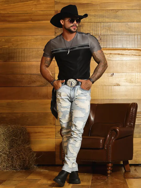 Camiseta Gola V Sofisticada e Versátil com Detalhes Personalizados Pit Bull Jeans Luxo