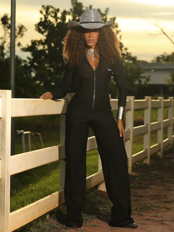 Macacão Preto Manga Longa Elegante e Sofisticado Pit Bull Jeans Luxo