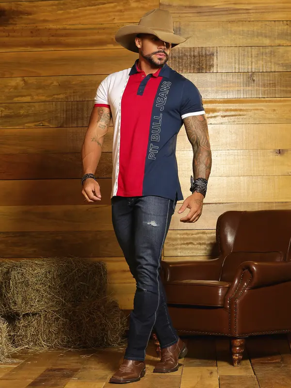 Polo Masculina Autêntica e Sofisticada com Logomania em Relevo Pit Bull Jeans Luxo