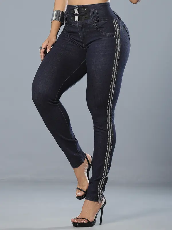 Calça Skinny Cós Largo Estiloso e Sofisticado com Detalhes Laterais Pit Bull Jeans Luxo