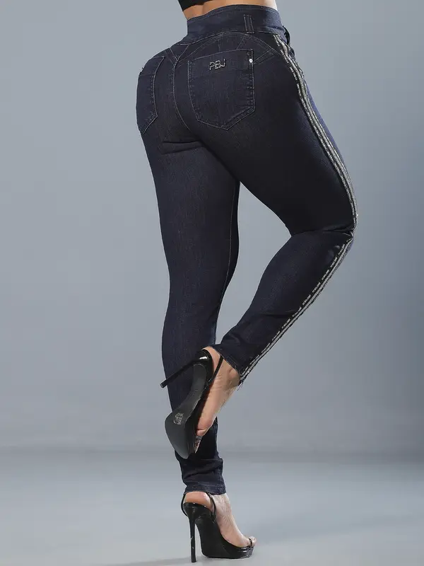 Calça Skinny Cós Largo Estiloso e Sofisticado com Detalhes Laterais Pit Bull Jeans Luxo