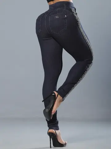 Calça Skinny Cós Largo Estiloso e Sofisticado com Detalhes Laterais Pit Bull Jeans Luxo