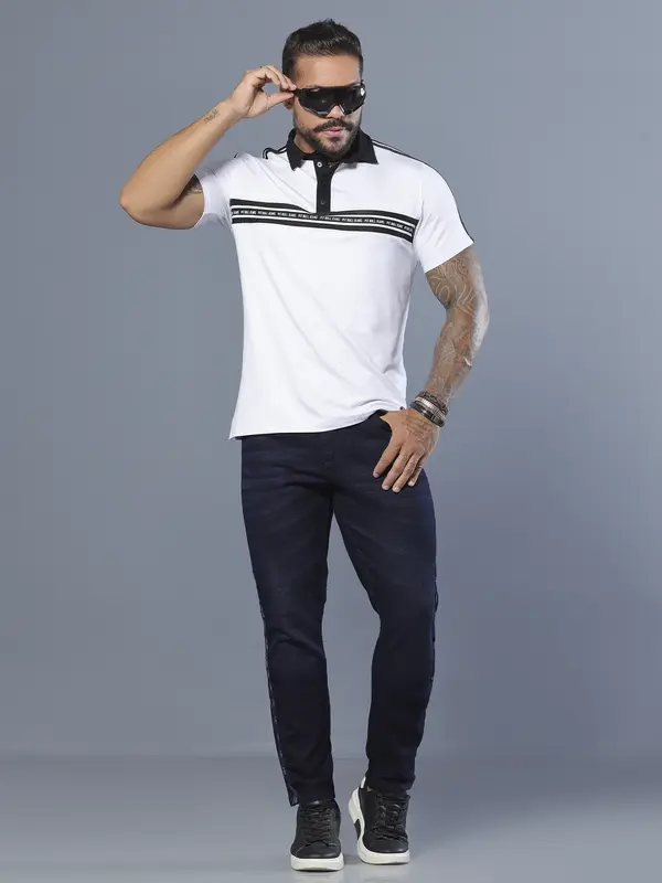 Polo Masculina Elegante e Casual com Recortes Esportivos Pit Bull Jeans Luxo