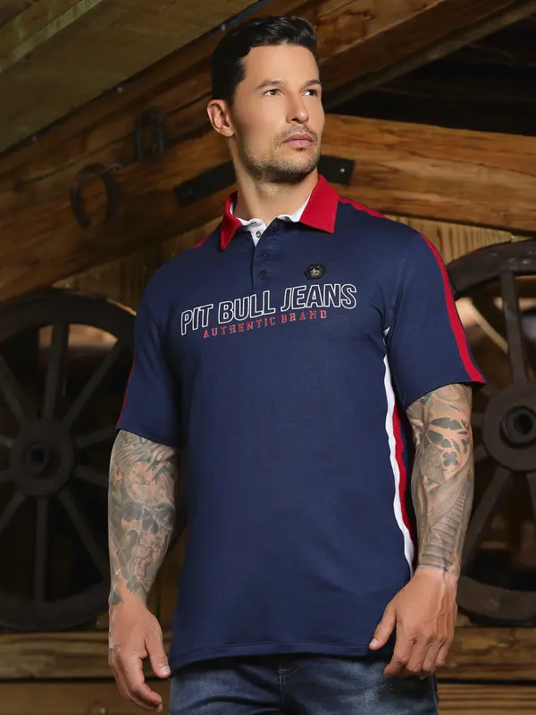 Polo Masculina Autêntica e Sofisticada com Logomania em Relevo Pit Bull Jeans Luxo