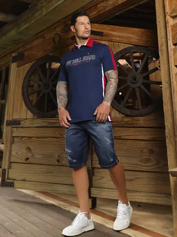 Polo Masculina Autêntica e Sofisticada com Logomania em Relevo Pit Bull Jeans Luxo