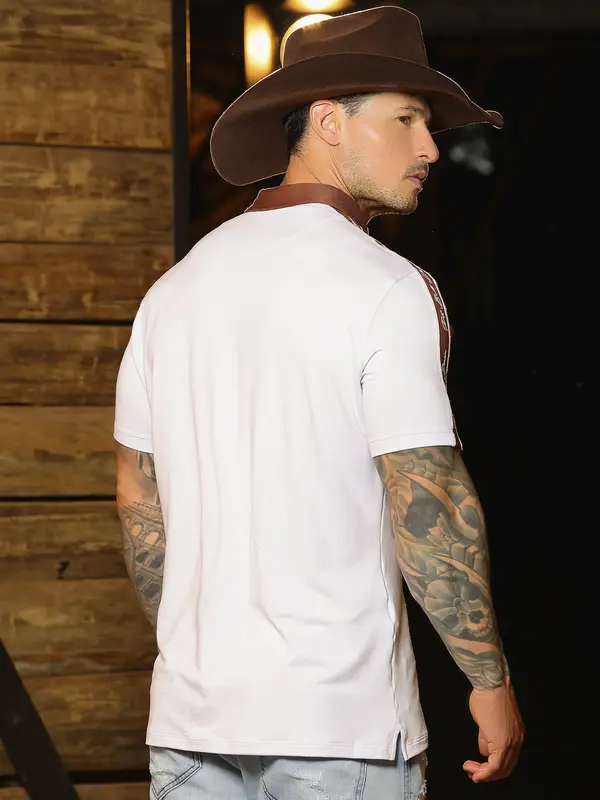 Polo Masculina Autêntica com Detalhe nos Ombros e Estampa em Relevo Pit Bull Jeans Luxo