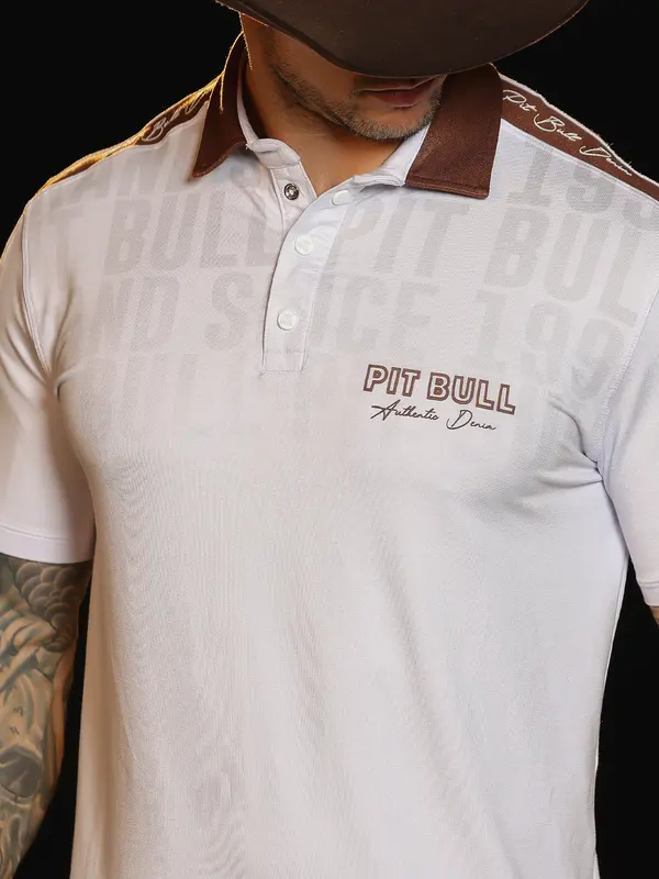 Polo Masculina Autêntica com Detalhe nos Ombros e Estampa em Relevo Pit Bull Jeans Luxo
