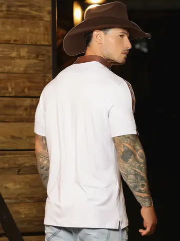 Polo Masculina Autêntica com Detalhe nos Ombros e Estampa em Relevo Pit Bull Jeans Luxo