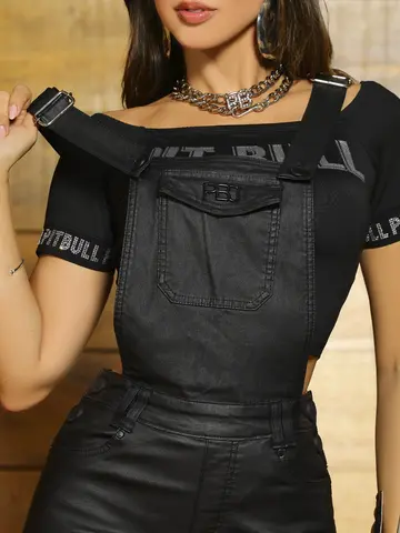 Jardineira Wide Leg Estilosa e Versátil com Bolsos Cargo Pit Bull Jeans Luxo