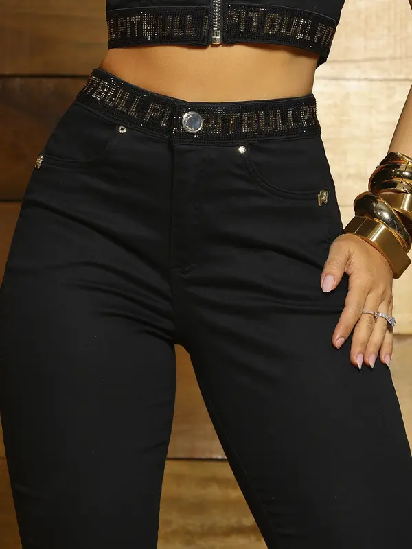 Calça Boyfriend Fashion e Confortável com Elástico Personalizado Pit Bull Jeans Luxo
