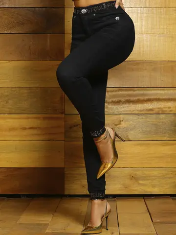Calça Boyfriend Fashion e Confortável com Elástico Personalizado Pit Bull Jeans Luxo