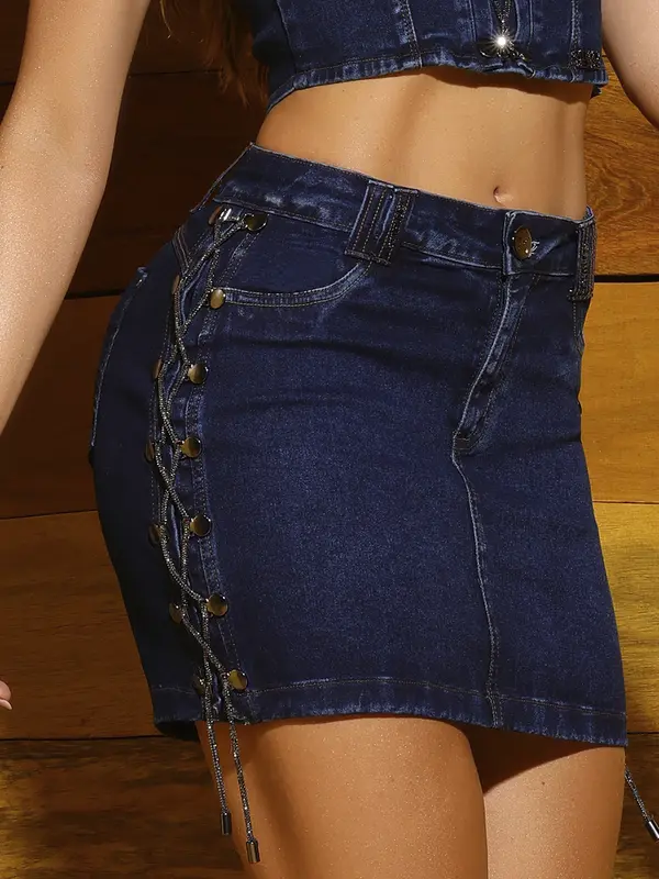 Minissaia Estilosa e Sofisticada com Amarração Lateral Pit Bull Jeans Luxo