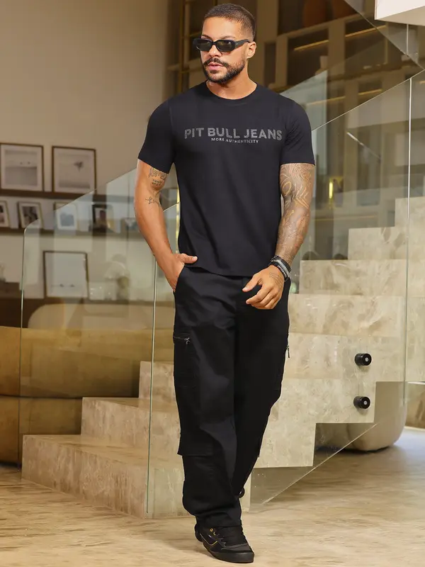 Camiseta Gola O Autêntica e Casual com Estampa em Relevo Pit Bull Jeans Luxo