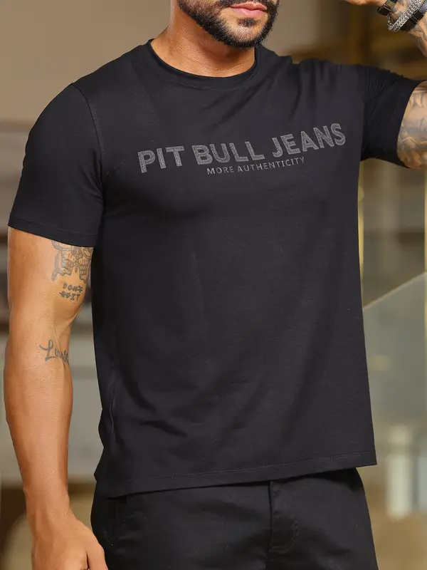 Camiseta Gola O Autêntica e Casual com Estampa em Relevo Pit Bull Jeans Luxo