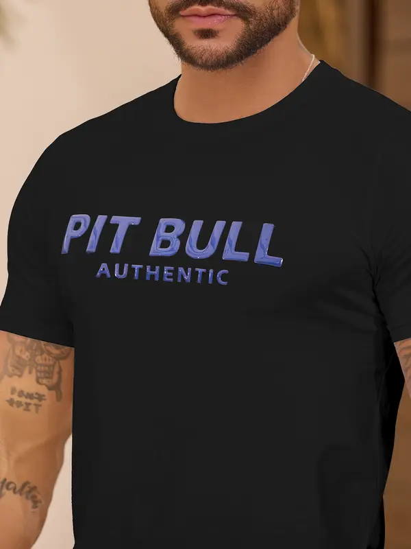 Camiseta Masculina Autêntica e Casual com Estampa em Relevo Pit Bull Jeans Premium