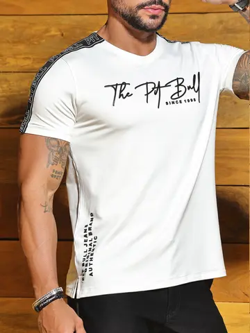 Camiseta Masculina Autêntica com Estampa em Relevo e Detalhes nos Ombros Pit Bull Jeans Luxo