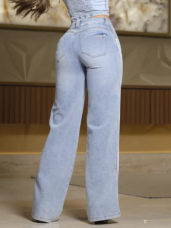 Calça Wide Leg Sofisticada e Confortável com Detalhes Puídos Pit Bull Jeans Premium
