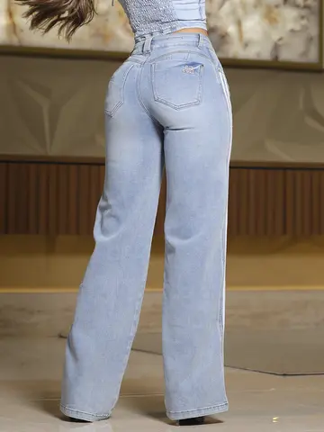 Calça Wide Leg Sofisticada e Confortável com Detalhes Puídos Pit Bull Jeans Premium