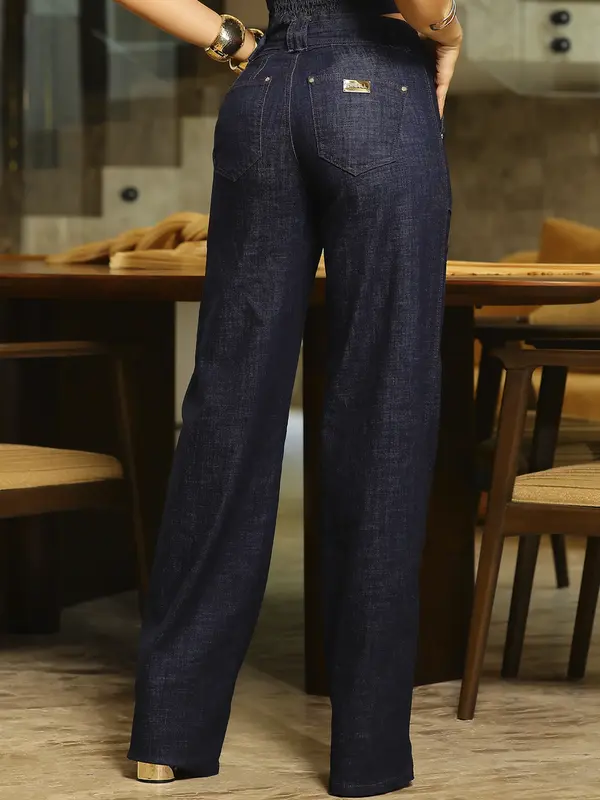 Calça Wide Leg Estilosa com Detalhes Laterais e Cinto Personalizado Pit Bull Jeans Luxo