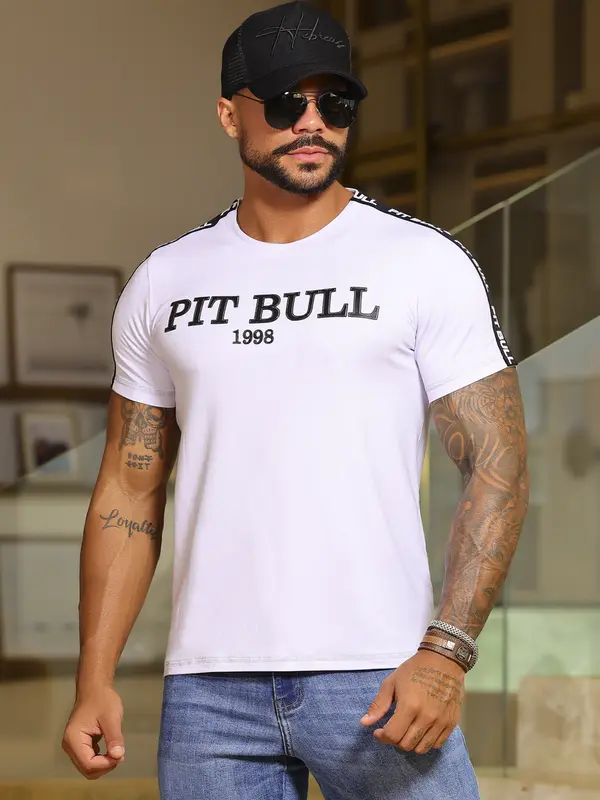 Camiseta Gola O Estilosa com Estampa em Relevo e Elástico Personalizado Pit Bull Jeans Luxo