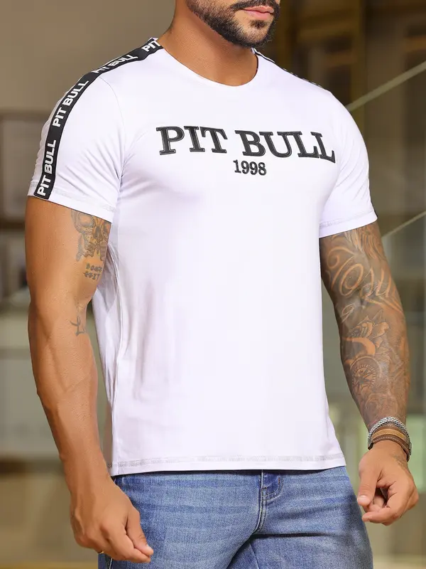 Camiseta Gola O Estilosa com Estampa em Relevo e Elástico Personalizado Pit Bull Jeans Luxo