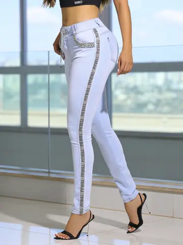 Calça Jogger Fashion com Lateral Personalizada e Detalhes de Strass Pit Bull Jeans Luxo
