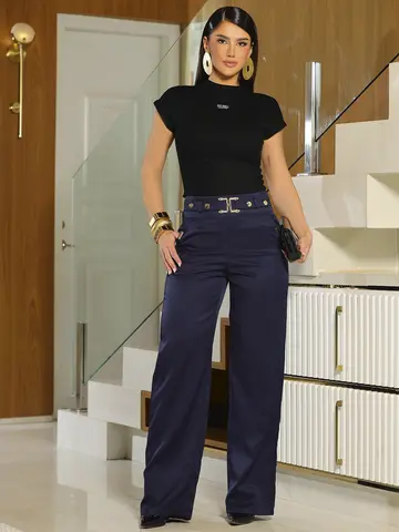 Calça Alfaiataria Elegante e Confortável com Cinto de Fivela Empório Pit Bull