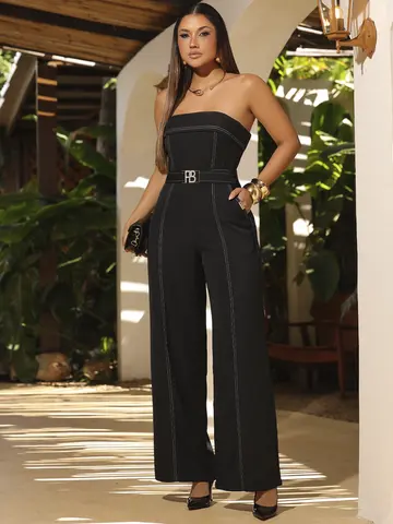 Macacão Sofisticado com Cinto Casual e Modelagem Elegante Empório Pit Bull