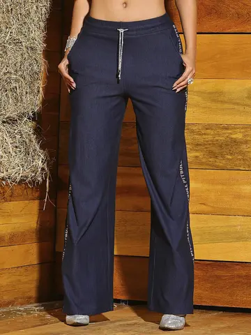 Calça Pantalona Estilosa e Confortável com Elásticos Personalizados Pit Bull Jeans Luxo
