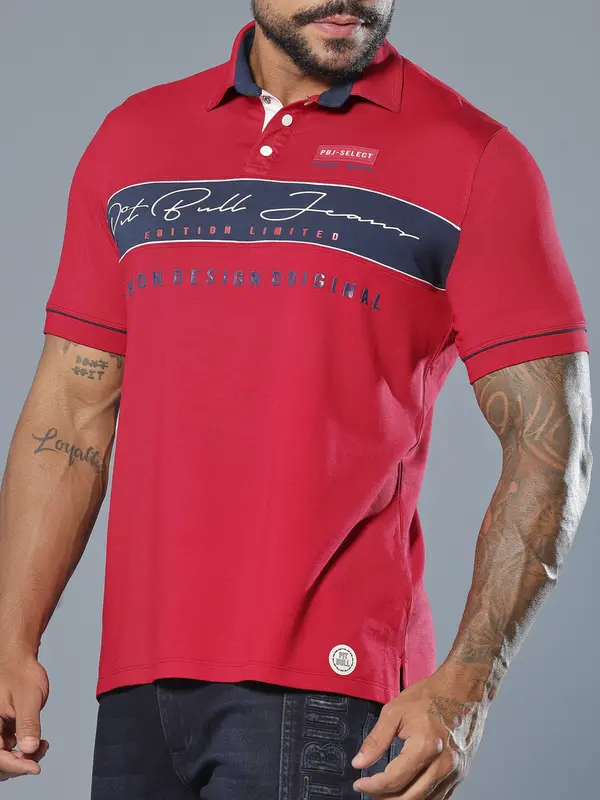 Polo Masculina Refinada e Casual com Estampa em Relevo Pit Bull Jeans Luxo