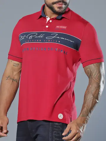 Polo Masculina Refinada e Casual com Estampa em Relevo Pit Bull Jeans Luxo