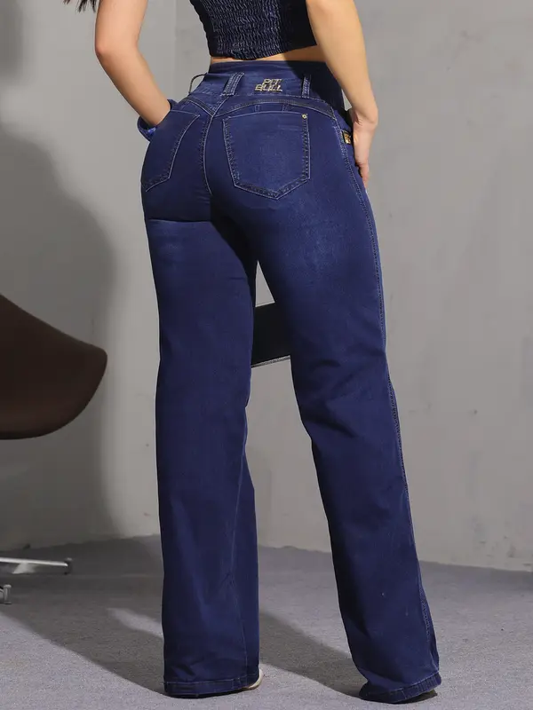 Calça Wide Leg Cós Largo Sofisticada e Casual com Lavado Médio Pit Bull Jeans Premium