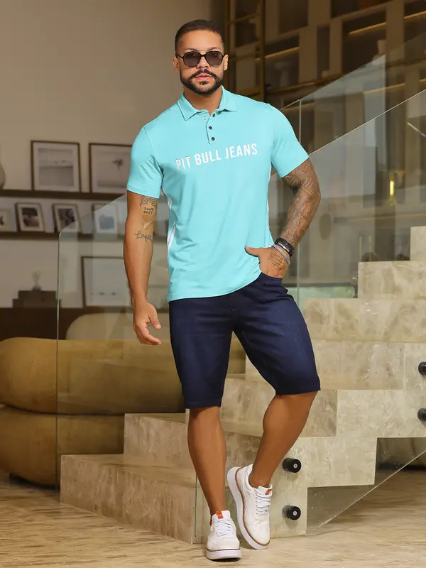 Polo Masculina Sofisticada e Confortável com Escrita em Relevo Pit Bull Jeans Luxo